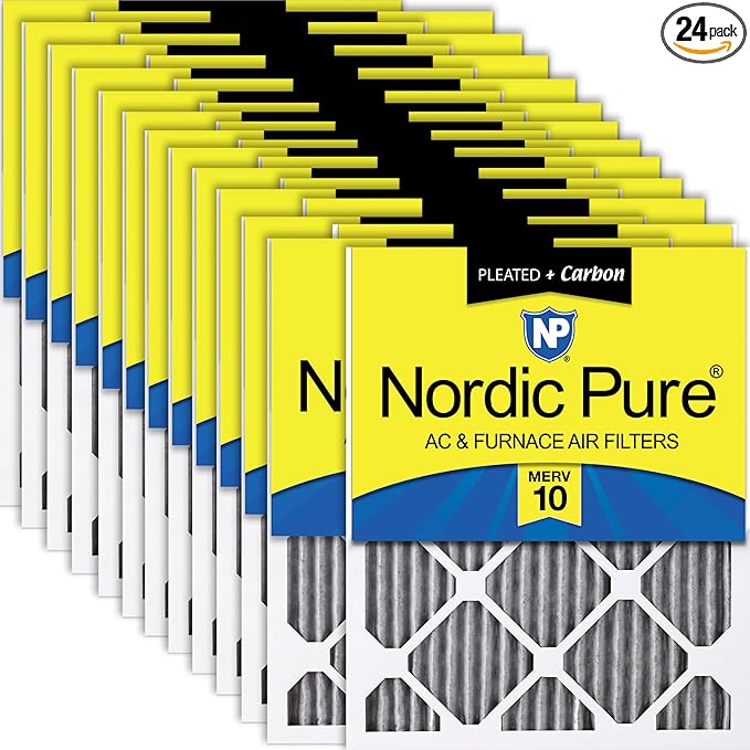 Nordic Pure 18x24x1 (Actual Size: 17 1/2 x 23 1/2 x 3/4) Furnace Air Filters MERV 10 Pleated Plus Carbon 24 Pack