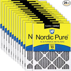 Nordic Pure 18x18x1 (Actual Size: 17 3/4 x 17 3/4 x 3/4) Furnace Air Filters MERV 10 Pleated Plus Carbon 24 Pack