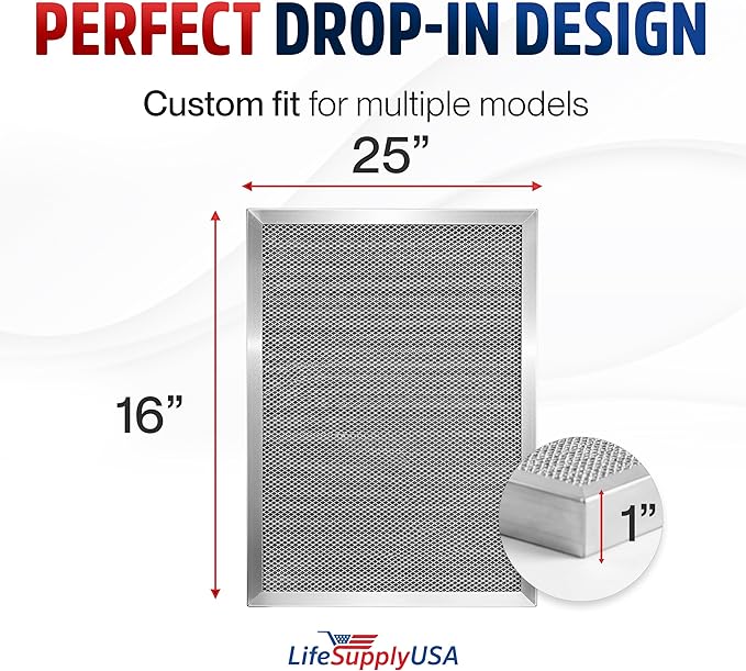 16x25x1 Electrostatic Air Filter, MERV 8, Washable, Reusable Furnace AC/HVAC Filter, Energy Saving, Easy to Clean, Long-Lasting by LifeSupplyUSA