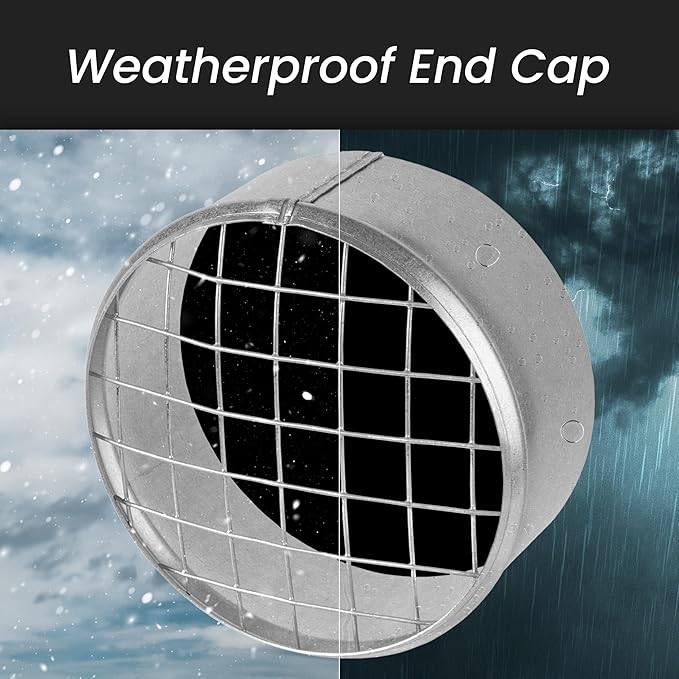 Repa Market Ø5 Inch Duct Cover – Galvanized Steel Round Duct Cap with Mesh Screen – HVAC Exhaust or Intake Vent – Exterior Pipe Air Outlet – Spiral Ventilation Ducting Metal End Plug