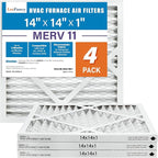 LotFancy 14x14x1 Air Filter MERV 11 4-Pack, Electrostatic Pleated AC Furnace Air Filter, Captures Dust, Smog & Pet Dander, Actual Size: 13.75"x13.75"x0.75"