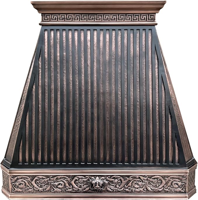 CT Copper Tailor Copper Vent Hood Island Mount,42'' W,27''H, 1150 CFM Exhaust Fan,Stainless Steel Vent,LED Light,Dishwasher-Safe Baffle Filters,Light Hammered-Medium Patina,VH14TA2L