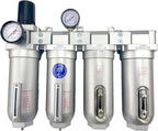 4 STAGE SUPER DUTY INDUSTRIAL GRADE ULTRA CLEAN FILTER REGULATOR COALESCING DESICCANT DRYER SYSTEM FOR COMPRESSED AIR LINES METAL BOWLS GREAT FOR PAINT SPRAY AND PLASMA CUTTER (3/4"NPT MANUAL DRAIN)
