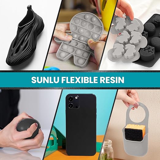 SUNLU Flexible 3D Printer Resin, 66A 3D Printing Resin for Printing Soft and Flexible Items, Bendable and Not Brittle, Fast Curing 405nm UV Photopolymer Resin. 1000G Gray