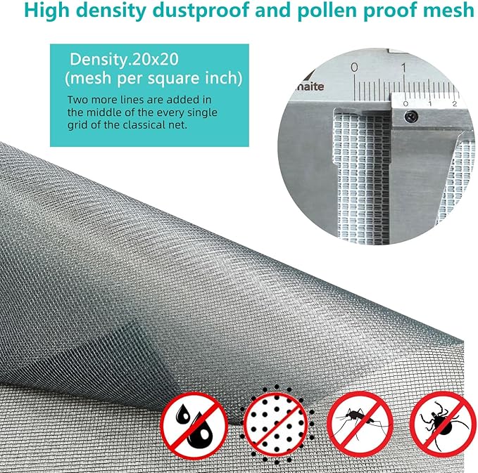 High Density dustproof and Pollen Proof net Window Screen mesh roll Used to Replace Screen Windows and Doors (Grey high-Density mesh,787''×49''(2000×125cm)