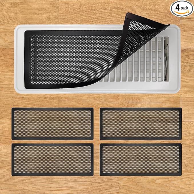 Floor Register Vent Cover, 6"x10" Magnetic Air Vent Screen Mesh Covers for Home Floor/Wall/Ceiling Registers Air Vent Filters, Black (4 Packs)