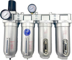 4 STAGE SUPER DUTY INDUSTRIAL GRADE ULTRA CLEAN FILTER REGULATOR COALESCING DESICCANT DRYER SYSTEM FOR COMPRESSED AIR LINES METAL BOWLS GREAT FOR PAINT SPRAY AND PLASMA CUTTER (1"NPT AUTO DRAIN)