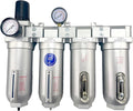 4 STAGE SUPER DUTY INDUSTRIAL GRADE ULTRA CLEAN FILTER REGULATOR COALESCING DESICCANT DRYER SYSTEM FOR COMPRESSED AIR LINES METAL BOWLS GREAT FOR PAINT SPRAY AND PLASMA CUTTER (3/4"NPT AUTO DRAIN)