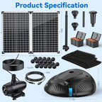 POPOSOAP 70W Solar Pond Filter with Fountain Pump, Solar Powered Water Pump with 580GPH Pond Filter for Outdoor Ponds, Adjustable Diverter Valve for Koi Ponds, Waterfalls, Garden Water Features