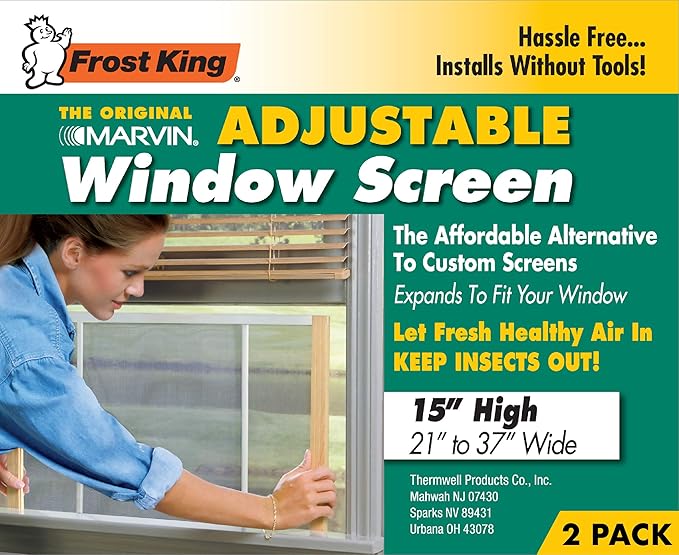 Frost King 2AWS1537 WB Marvin Adjustable Window Screen, 15in High x Fits 21-37in Wide (2 Pack)