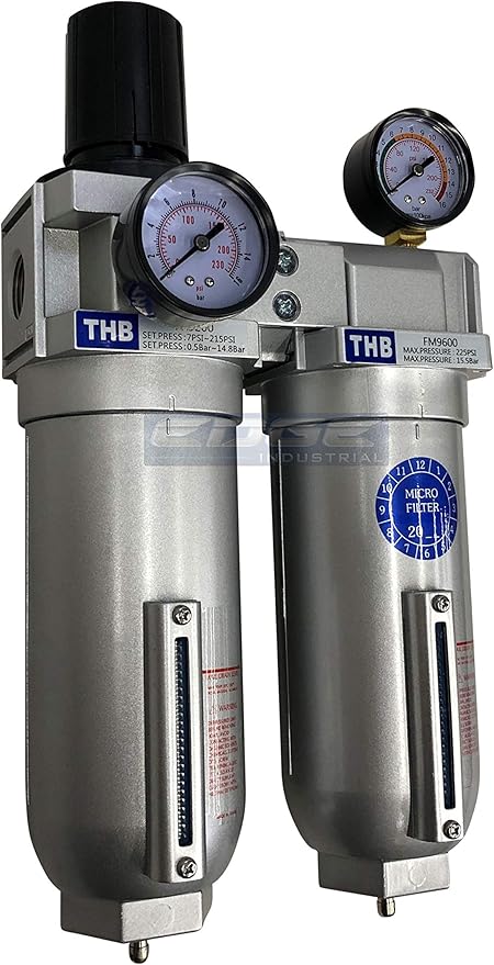 SUPER HEAVY DUTY HIGH FLOW AIR FILTRATION SYSTEM, 2 STAGE PARTICULATE FILTER PLUS OIL REMOVING COALESCING FILTER COMBINATION (1/2" NPT, MANUAL DRAIN)