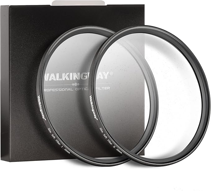 Walking Way 43MM Soft Focus Filter White Pro Mist Diffusion Filter Dreamy Fog Effect Circular Lens Filter Set Softening Diffuser for Digital DSLR Camera and Video 2pcs(Soft 1 and 2)