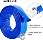2.5" x 25 FT Pool Backwash Hose, Blue Heavy Duty Reinforced PVC Lay Flat Water Discharge Hose for Swimming Pool Filter Pump,with 2 Clamp