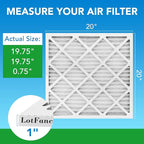 LotFancy 20x20x1 Air Filter MERV 13 4-Pack, Electrostatic Pleated HVAC Furnace Air Filter, Captures Pet Dander Smog Smoke, Actual Size: 19.75"x19.75"x0.75"