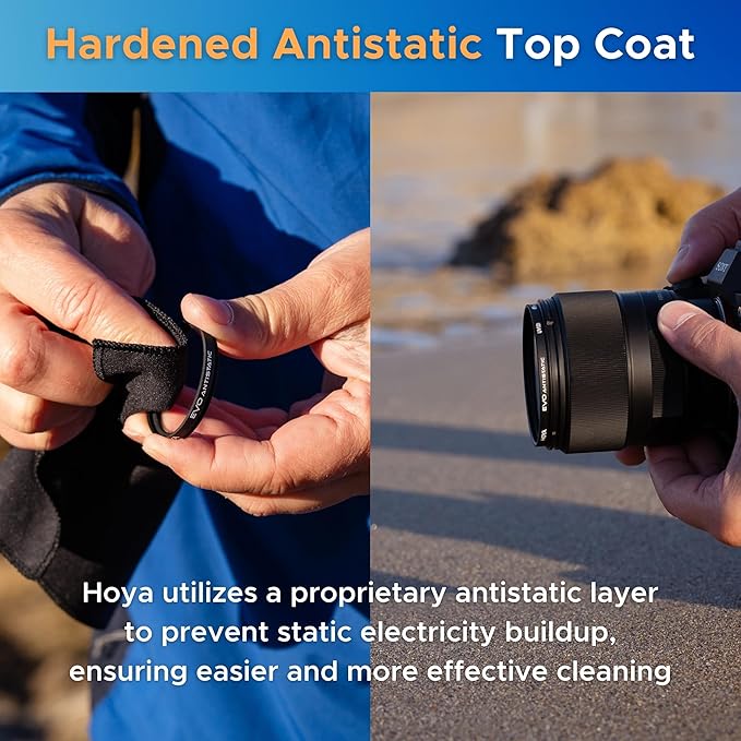 Hoya EVO Antistatic 55mm UV Filter — Camera Filters with 16-Layer SMC Coating, 3mm Thick, Optical Glass for Superior Resolution - Dust, Stain & Scratch-Resistant for Clear and Distortion-Free Images