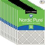 Nordic Pure 20x25x1 (19 1/2 x 24 1/2 x 3/4) Pleated Air Filters MERV 13 Plus Carbon 12 Pack