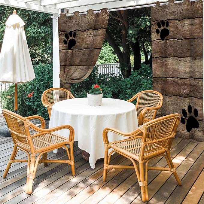 Wood Grain Outdoor Curtains for Patio Claws Animals Wooden Brown Vintage Waterproof Outside Curtains with Grommet Top Weatherproof Curtain for Cabana Pergola Gazebo, 2 Pack, 54" W x 84" L