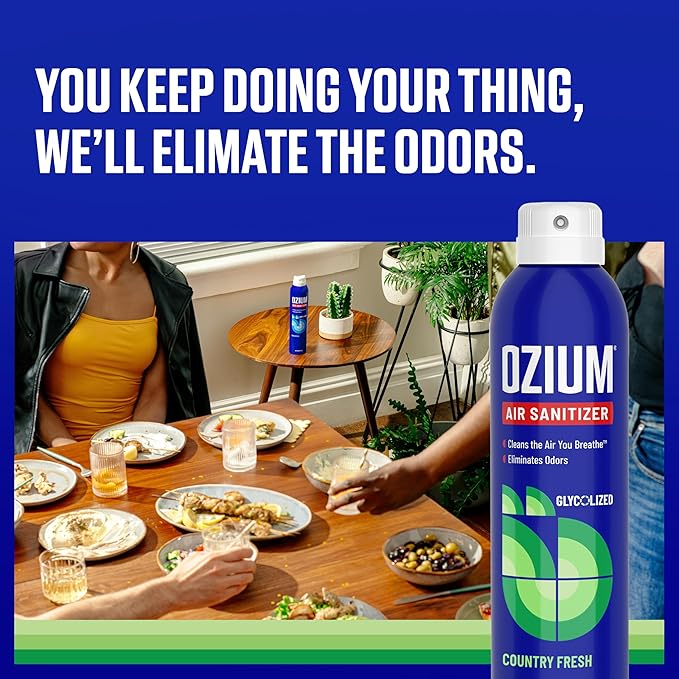 Ozium Air Sanitizer Spray - Room Odor Eliminator for Home, Car, and Office - Country Fresh Air Cleaner - 8 oz Can - 6 Pack