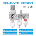 NANPU Three Stage Air Drying System - 5 Micron Particulate Filter, 0.5＆0.01 Micron Coalescing Filters, Air Pressure Regulator Combo - 0-150 psi Gauge, Semi-Auto Drain, Metal Bracket (1/4" NPT）