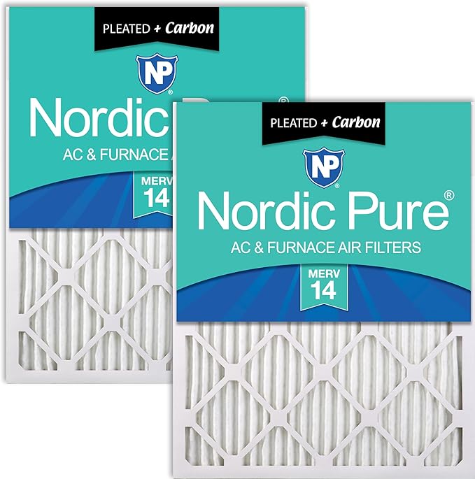 Nordic Pure 16x20x1 (Actual Size: 15 1/2 x 19 1/2 x 3/4) Pleated Air Filters MERV 14 Plus Carbon 2 Pack