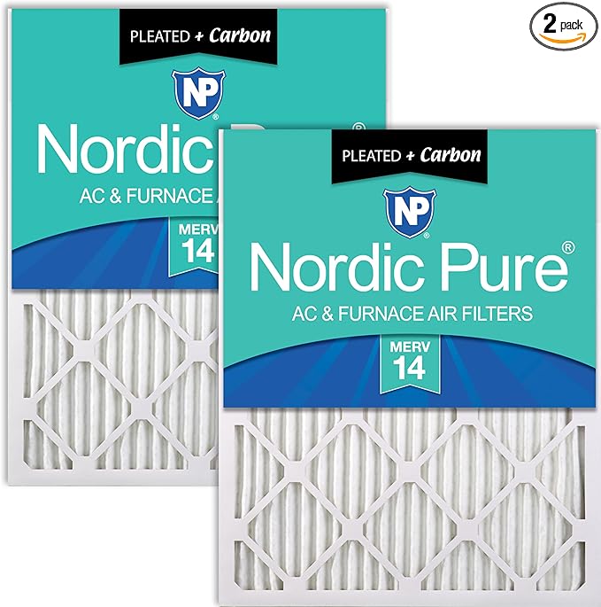 Nordic Pure 18x20x1 (Actual Size: 17 1/2 x 19 1/2 x 3/4) Pleated Air Filters MERV 14 Plus Carbon 2 Pack