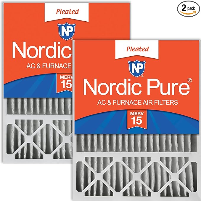 Nordic Pure 16x25x5 (Actual Size: 15 3/4 x 24 3/4 x 4 3/8) Honeywell/Lennox Replacement MERV 15 Air Filters 2 Pack