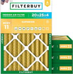 Filterbuy 20x25x4 Air Filter MERV 11 Superior Pet & Allergy Defense (4-Pack), Electrostatic Pleated HVAC AC Furnace Filters Replacement, Made in USA (Actual Size: 19.50 x 24.50 x 3.63)
