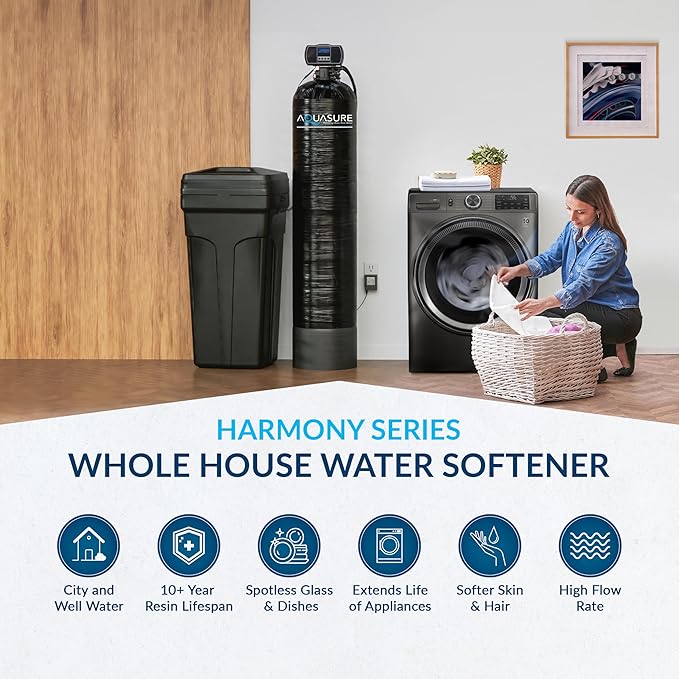 Aquasure Harmony Series 50,000 Grains Whole House Water Softener with High Performance Automatic Digital Metered Control Head | Reduces Hardness & Minerals | Improve Water Quality | for 4-6 Bathrooms