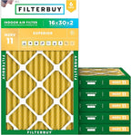 Filterbuy 16x30x2 Air Filter MERV 11 Superior Pet & Allergy Defense (6-Pack), Electrostatic Pleated HVAC AC Furnace Filters Replacement, Made in USA (Actual Size: 15.69 x 29.69 x 1.75)