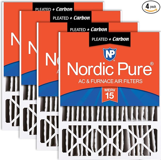 Nordic Pure 20x25x5 (Actual Size: 19 3/4 x 24 3/4 x 4 3/8) Lennox X6673 X6675 Replacement AC Filter MERV 15 + Carbon 4 Pack