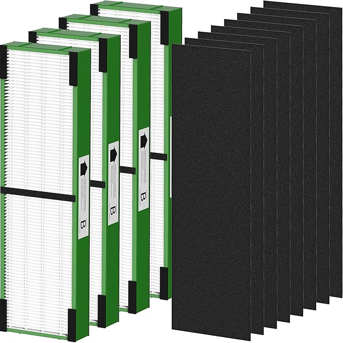4 Pack FLT4825VO HEPA Toxin Clear Filter B Replacement Compatible with G-Guardian AC4825 AC4825E AC4825W AC4300 AC4800 AC4850 AC4900 Air Purifier, 4 True HEPA Filters & 8 Carbon Pre-Filters, Green