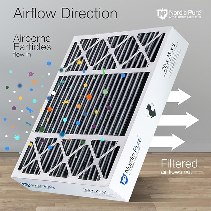 Nordic Pure 20x25x5 (Actual Size: 19 7/8 x 24 7/8 x 4 3/8) Honeywell Replacement Air Filters MERV 12 Plus Carbon 4 Pack
