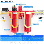 TAILONZ PNEUMATIC 0-150PSI 1/2 Inch NPT Aluminum Alloy Air Filter Drying System, Particulate Filter, Coalescing Filter, Desiccant Dryer Filtration and Drying