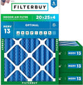 Filterbuy 20x25x4 Air Filter MERV 13 Optimal Smoke & Allergy Defense (4-Pack), Electrostatic Pleated HVAC AC Furnace Filters Replacement, Made in USA (Actual Size: 19.50 x 24.50 x 3.63)