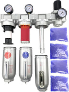 1" NPT SUPER DUTY Industrial Grade 4 Stages Filter Coalescing Desiccant Dryer Regulator System For Compressed Air Lines, Metal Bowls, Great For Paint Spray And Plasma Cutter (MANUAL DRAIN)