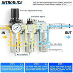 TAILONZ PNEUMATIC 0-240PSI 3/4 Inch NPT Industrial Grade Three Stage Air Drying System, Particulate Filter,Desiccant Dryer and Air Regulator,Coalescing Filter (Manual Drainage)