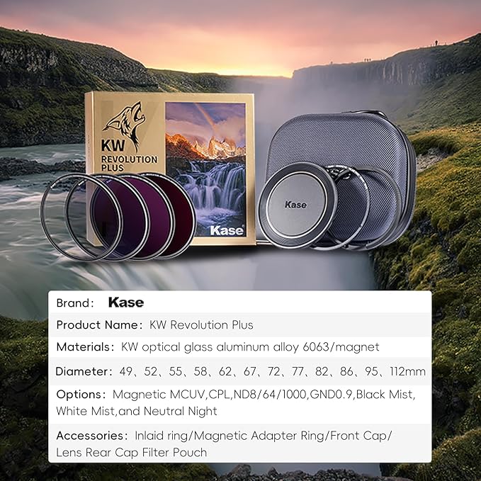 Kase 112mm KW Revolution Plus Master Kit, Includes CPL, ND8/64/1000, Inlaid Ring, Front Lens Cap, Filter Bag, 3D Tool, Suitable for Long-Exposure Landscape Video Shooting