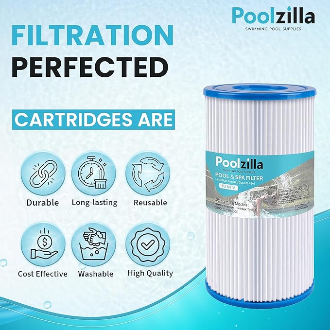 Poolzilla [6 Pack Pool Filter Cartridge for Type A or C, Compatible with Intex 29000E/59900E, Easy Set Pool Filters, Summer Escapes or Summer Waves Above Ground Pools [L x OD: 8" x 4.25'']