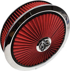 A-Team Performance High-Flow Air Cleaner Assembly - 14x3in, Red Chrome Top & Base Red Air Cleaner Element - Performance Auto Parts & Replacement Filter - Compatible with Chevrolet, GMC & Ford