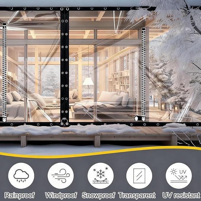 Curtain Patio Enclosure, Water Proof PVC Curtains for Gazebos with Zip, Transparent Outdoor Tarps for Patio Enclosure, Camping, Porch(3.8x2.5m)