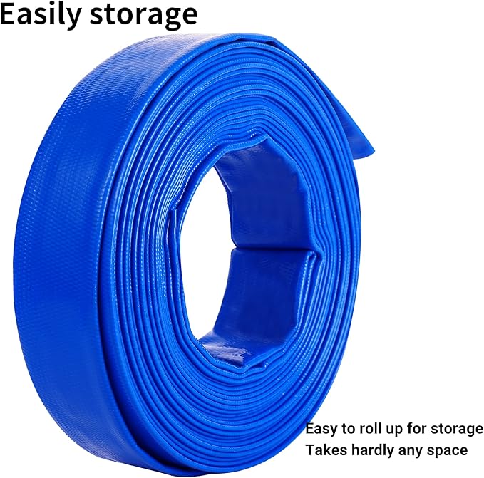 2" x 100 FT Pool Backwash Hose Blue Heavy Duty Reinforced PVC Lay Flat Water Discharge Hose for Swimming Pool Filter Pump,with 2 Clamp