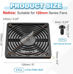 PATIKIL 120mm Fan Filter Grill, 6 Pcs Plastic Ventilation Dustproof Grill Cover Cooling Ventilator with Screws for Industry Workshop Computer Case Refrigerators Air Conditioning, Black