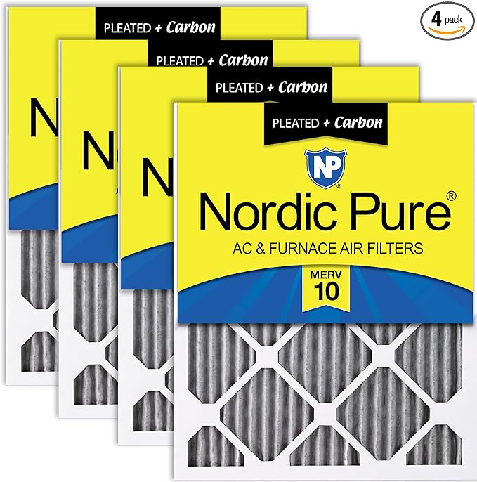 Nordic Pure 16x25x1 (Actual Size: 15 1/2 x 24 1/2 x 3/4) Furnace Air Filters MERV 10 Pleated Plus Carbon 4 Pack