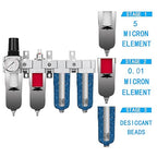 NANPU 1/2" NPT Industrial Grade 4 Stage Air Drying System - Particulate Filter, Coalescing Filter, Double Desiccant Dryers & Air Regulator, Metal Bowl, Manual Drain, for Paint Spray＆ Plasma Cutter