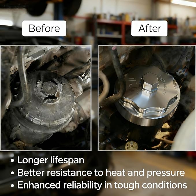 iFJF 68065612AA Fuel Filter Housing Cover Cap Replacement for 2011-2024 Ram 6.7L 2500 3500 4500 5500 2010 DODGE RAM 2500 3500 PICKUP DODGE RAM 4000-5000 Cummins Diesel Engine Billet Aluminum(Silver)