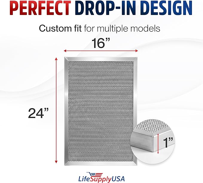 16x24x1 Electrostatic Air Filter, MERV 8, Washable, Reusable Furnace AC/HVAC Filter, Energy Saving, Easy to Clean, Long-Lasting by LifeSupplyUSA