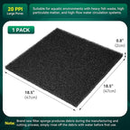 Borlech Aquarium Bio Filter Sponge Pad - Cut-to-Size Aquarium Filter Media for Fish Tank, Pond, Sump - Mechanical & Biological Filtration (18.5"x18.5"x0.8", 20PPI, 1 Pack)