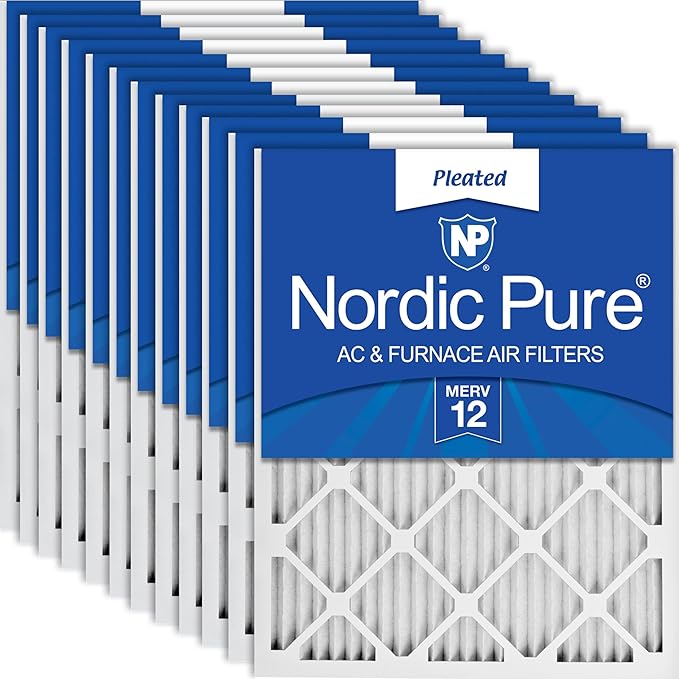 Nordic Pure 12x12x1 (Actual Size: 11 3/4 x 11 3/4 x 3/4) Pleated MERV 12 Air Filters 12 Pack