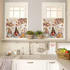 Fall Gnomes Kitchen Curtain Set, Thanksgiving Maple Leaf Rustic Pumpkin Window Valance and Tiers 36" Length, Light Filtering Short Curtains Valance for Cafe Bathroom Bedroom 54"x18"