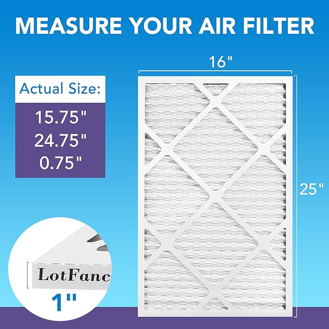 LotFancy 16x25x1 Air Filter MERV 11 6-Pack, Electrostatic Pleated AC Furnace Air Filter, Captures Dust, Smog & Pet Dander, Actual Size: 15.75"x24.75"x0.75"